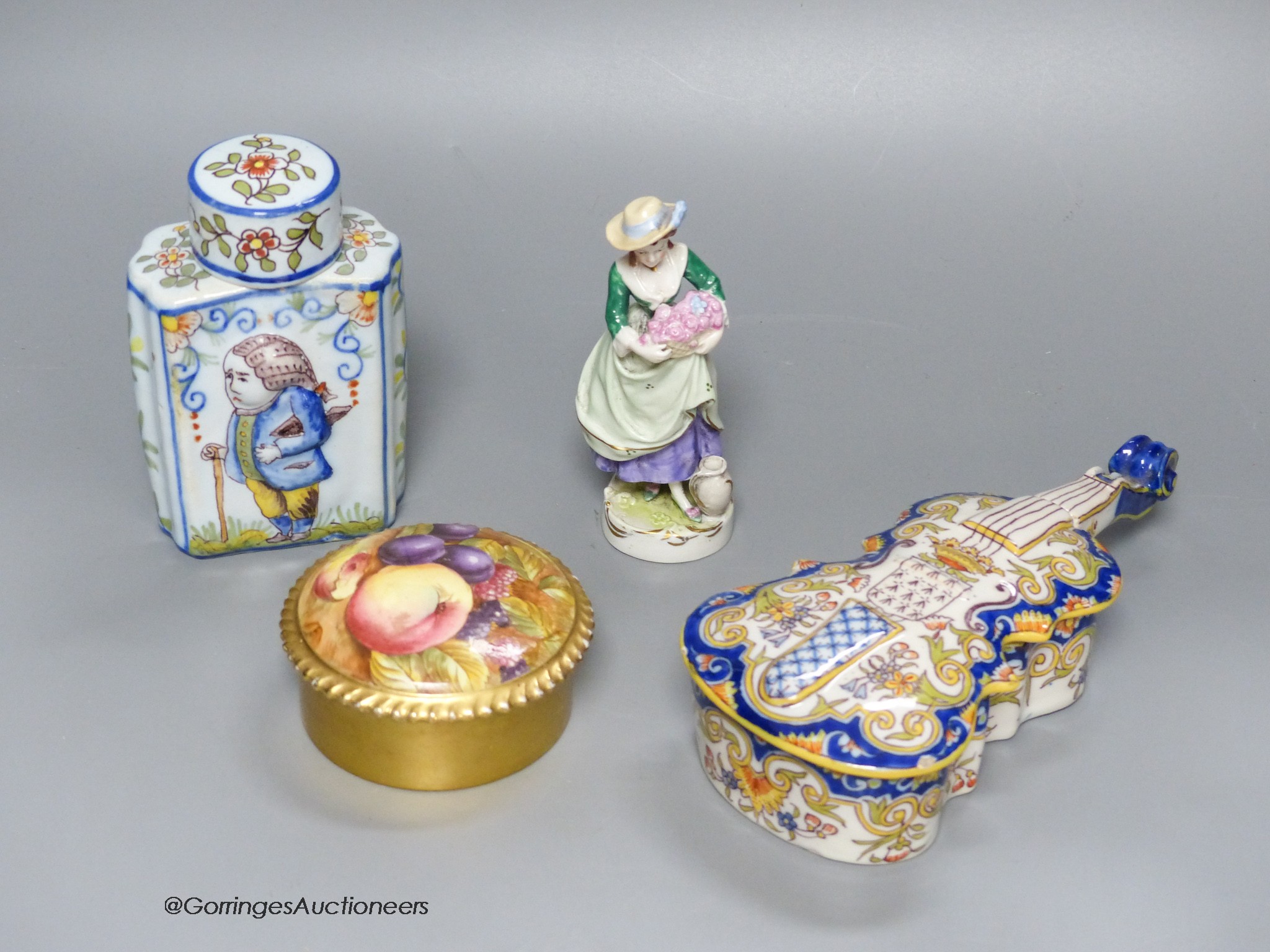 A French Faience tea caddy, casket, and other continental ceramics